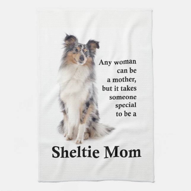 Blue Merle Sheltie Mum Kitchen Towel (Vertical)