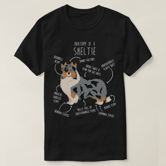 Blue Merle Sheltie Shetland Sheepdog Anatomy 2 T-Shirt (Design Front)
