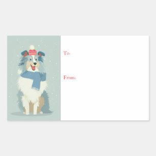 Blue Merle Sheltie Winter Gift Rectangular Sticker