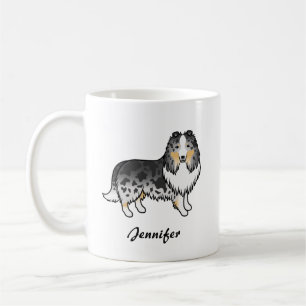 Blue Merle Shetland Sheepdog Cartoon Dog & Name Coffee Mug