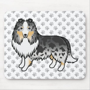 Blue Merle Shetland Sheepdog Cartoon Dog & Paws Mouse Mat