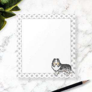 Blue Merle Shetland Sheepdog Cartoon Dog & Paws Notepad