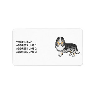 Blue Merle Shetland Sheepdog Cartoon Dog & Text Label