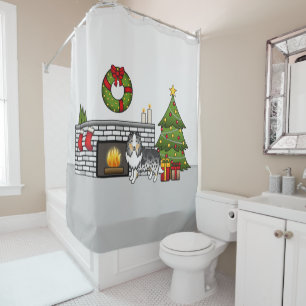 Blue Merle Shetland Sheepdog In A Christmas Room Shower Curtain