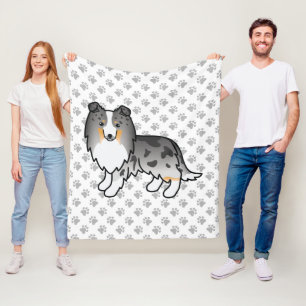 Blue Merle Shetland Sheepdog Sheltie Cartoon Dog Fleece Blanket