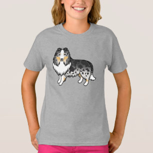 Blue Merle Shetland Sheepdog Sheltie Cartoon Dog T-Shirt