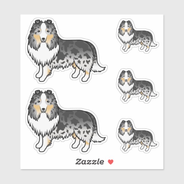 Blue Merle Shetland Sheepdog Sheltie Cartoon Dogs (Sheet)