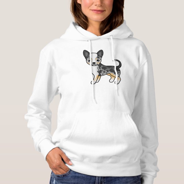 Blue Merle Smooth Coat Chihuahua Cute Cartoon Dog Hoodie (Front)