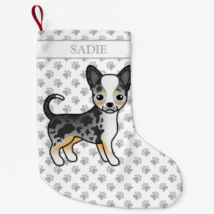 Blue Merle Smooth Coat Chihuahua Cute Dog & Name Small Christmas Stocking