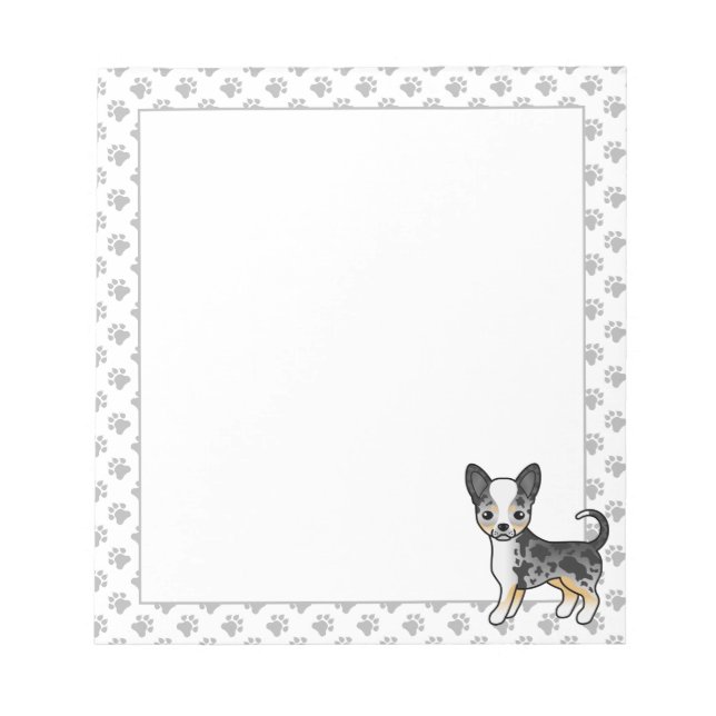 Blue Merle Smooth Coat Chihuahua Cute Dog & Paws Notepad (Front)