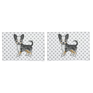 Blue Merle Smooth Coat Chihuahua Cute Dog & Paws Pillowcase