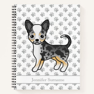 Blue Merle Smooth Coat Chihuahua Dog & Custom Text Notebook