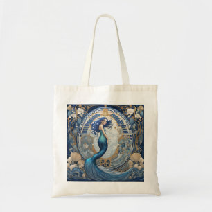 Blue Mermaid Art Nouveau Art Deco Style Tote Bag