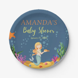 Blue Mermaid Baby Shower Paper Plates