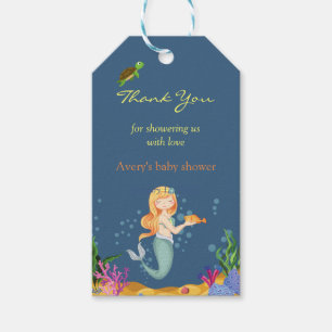 Blue Mermaid Baby Shower Thank You Gift Tags