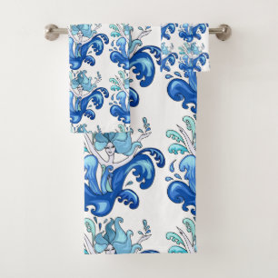 Blue Mermaid Bathroom Towel Set