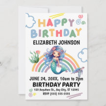 Blue Mermaid Birthday Invitation