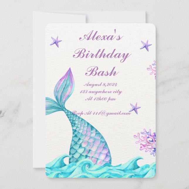 BLUE MERMAID BIRTHDAY INVITATION (Front)