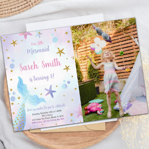 Blue Mermaid Birthday Invitation with Photo