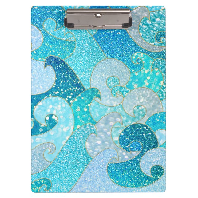 Blue Mermaid Faux Glitter Sea- Teal Gold Ocean Clipboard (Front)