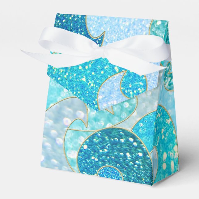 Blue Mermaid Faux Glitter Sea- Teal Gold Ocean Favour Box (Front Side)