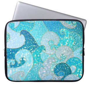 Blue Mermaid Faux Glitter Sea- Teal Gold Ocean Laptop Sleeve