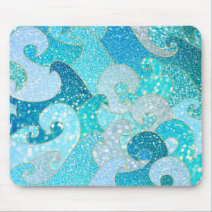 Blue Mermaid Faux Glitter Sea- Teal Gold Ocean Mouse Mat