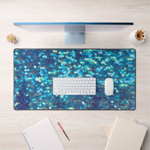 blue mermaid faux sequin desk mat