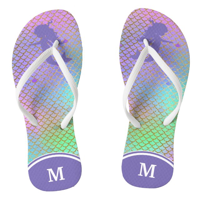 Blue Mermaid Fish Scale Monogram Flip Flops (Footbed)