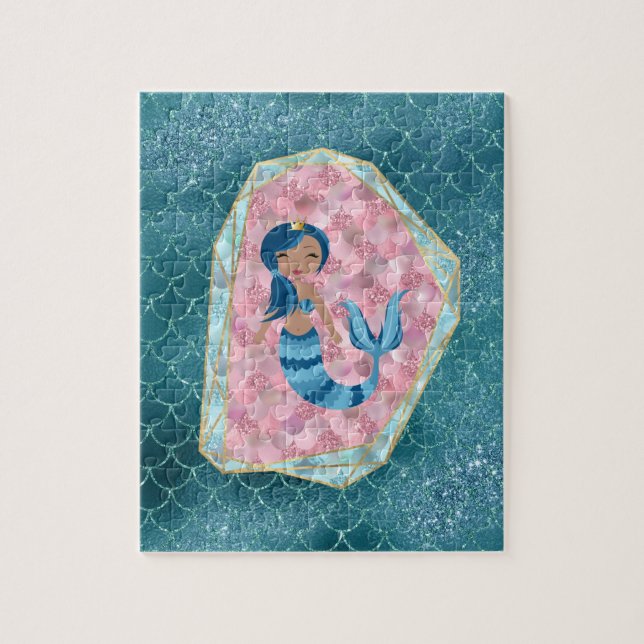 Blue Mermaid in a Pink Shell Jigsaw Puzzle (Vertical)