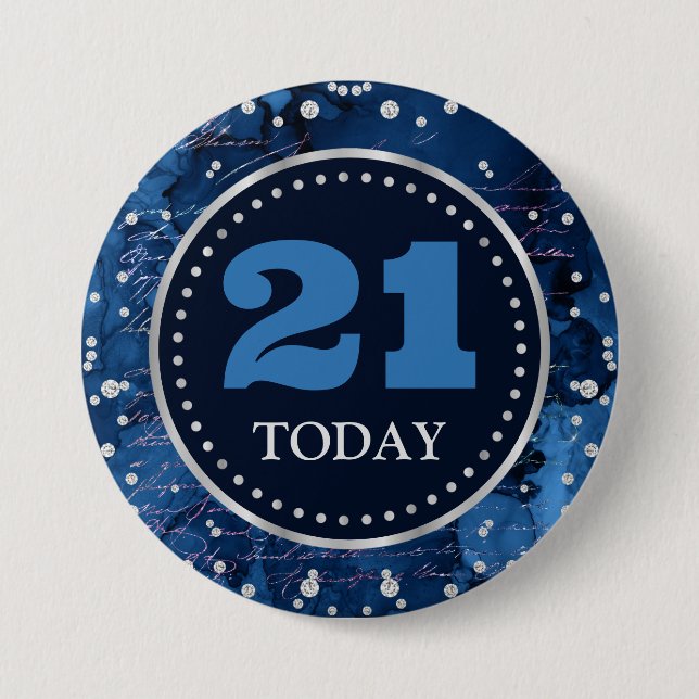 Blue Mermaid Letters Pattern & Glitter Birthday 7.5 Cm Round Badge (Front)