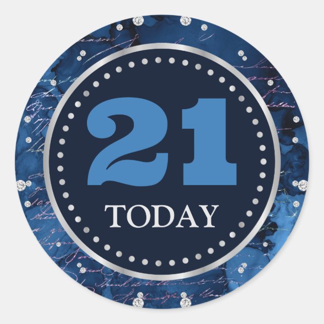 Blue Mermaid Letters Pattern & Glitter Birthday Classic Round Sticker (Front)