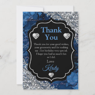 Blue Mermaid Letters Silver Glitter Thank You Card