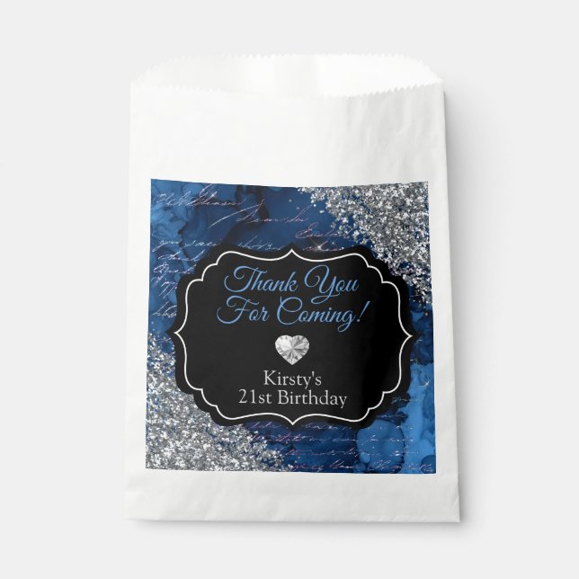 Blue Mermaid Letters Silver Glitter Thank You Favour Bags (Front)