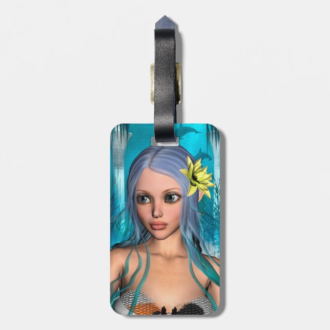 Blue Mermaid Luggage Tag (Back Vertical)