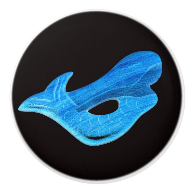 blue mermaid on black ceramic knob (Front)