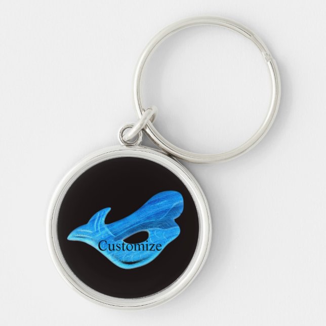 Blue mermaid on black  key ring (Front)