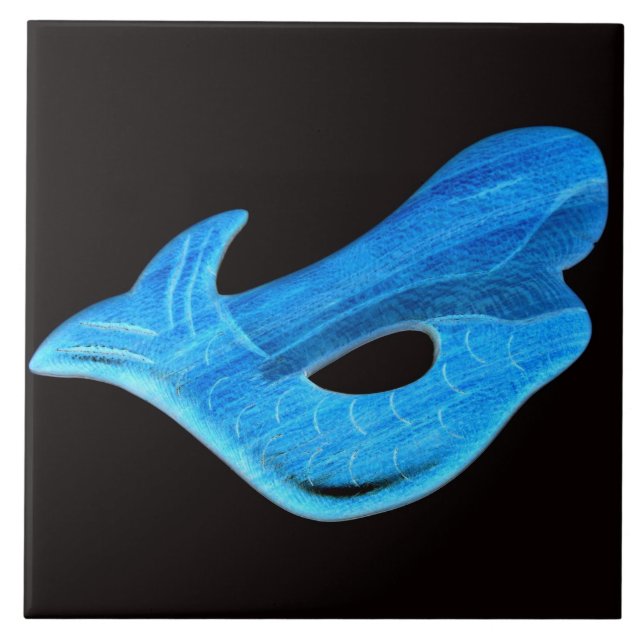 blue mermaid on black tile (Front)