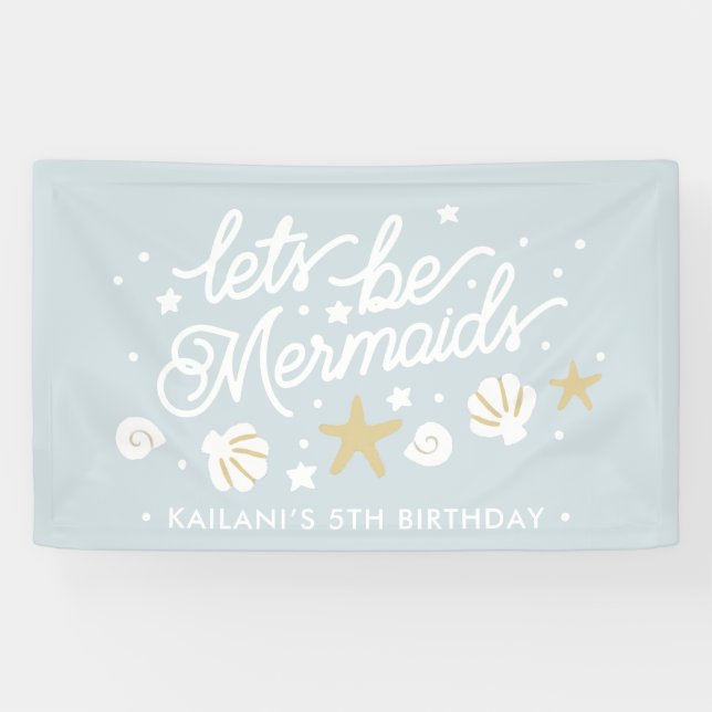 Blue Mermaid Party Girls Birthday Banner (Horizontal)
