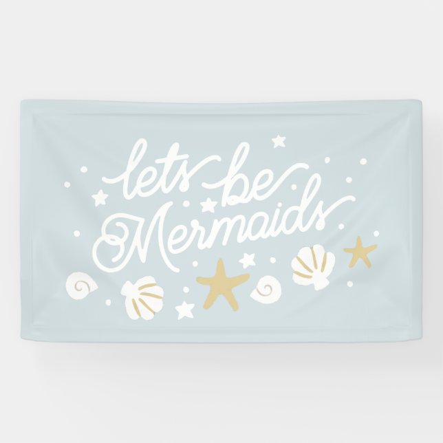 Blue Mermaid Party Girls Birthday Banner (Horizontal)
