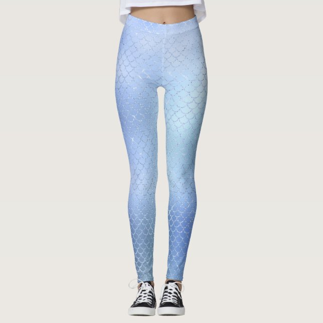 Blue Mermaid Scale Pattern Leggings (Front)