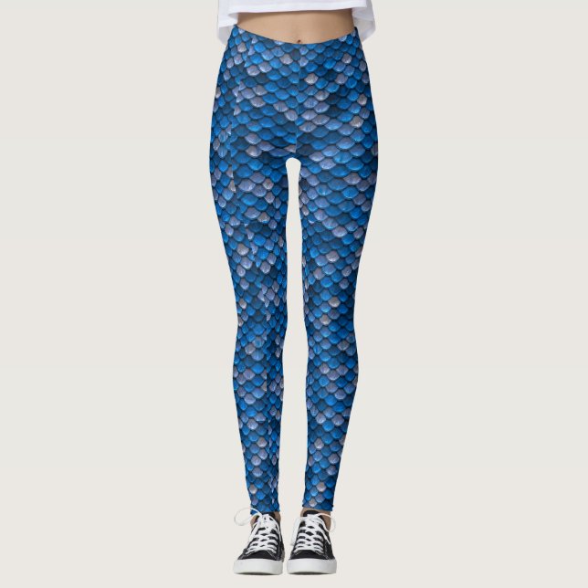 Blue Mermaid Scale Print Leggings (Front)