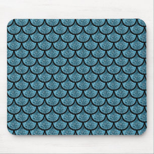 Blue mermaid scale with glitter effect mouse mat