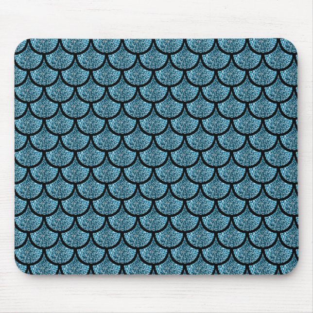 Blue mermaid scale with glitter effect mouse mat (Front)
