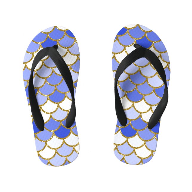 Blue Mermaid Scales Kid's Flip Flops (Footbed)