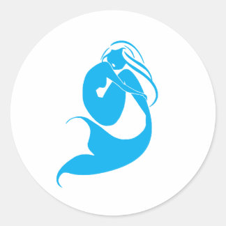 Blue Mermaid Silhouette Logo Classic Round Sticker