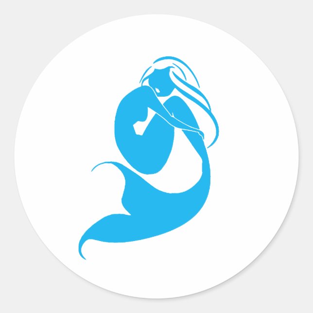 Blue Mermaid Silhouette Logo Classic Round Sticker (Front)