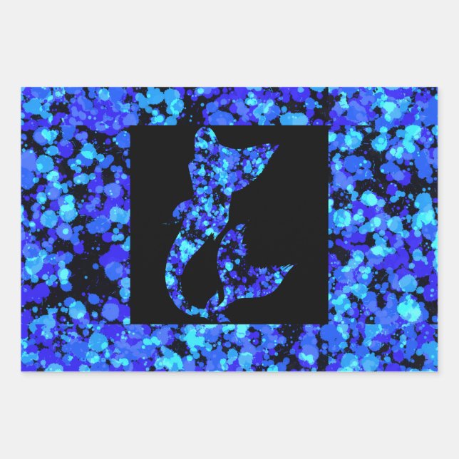 Blue mermaid Splattered Paint  Wrapping Paper Sheet (Front 3)