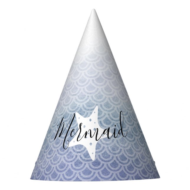 Blue Mermaid Starfish Birthday Party Hat (Front)