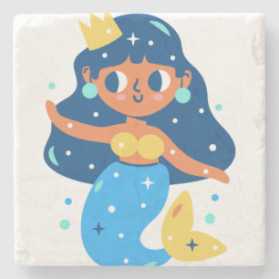 Blue mermaid stone coaster